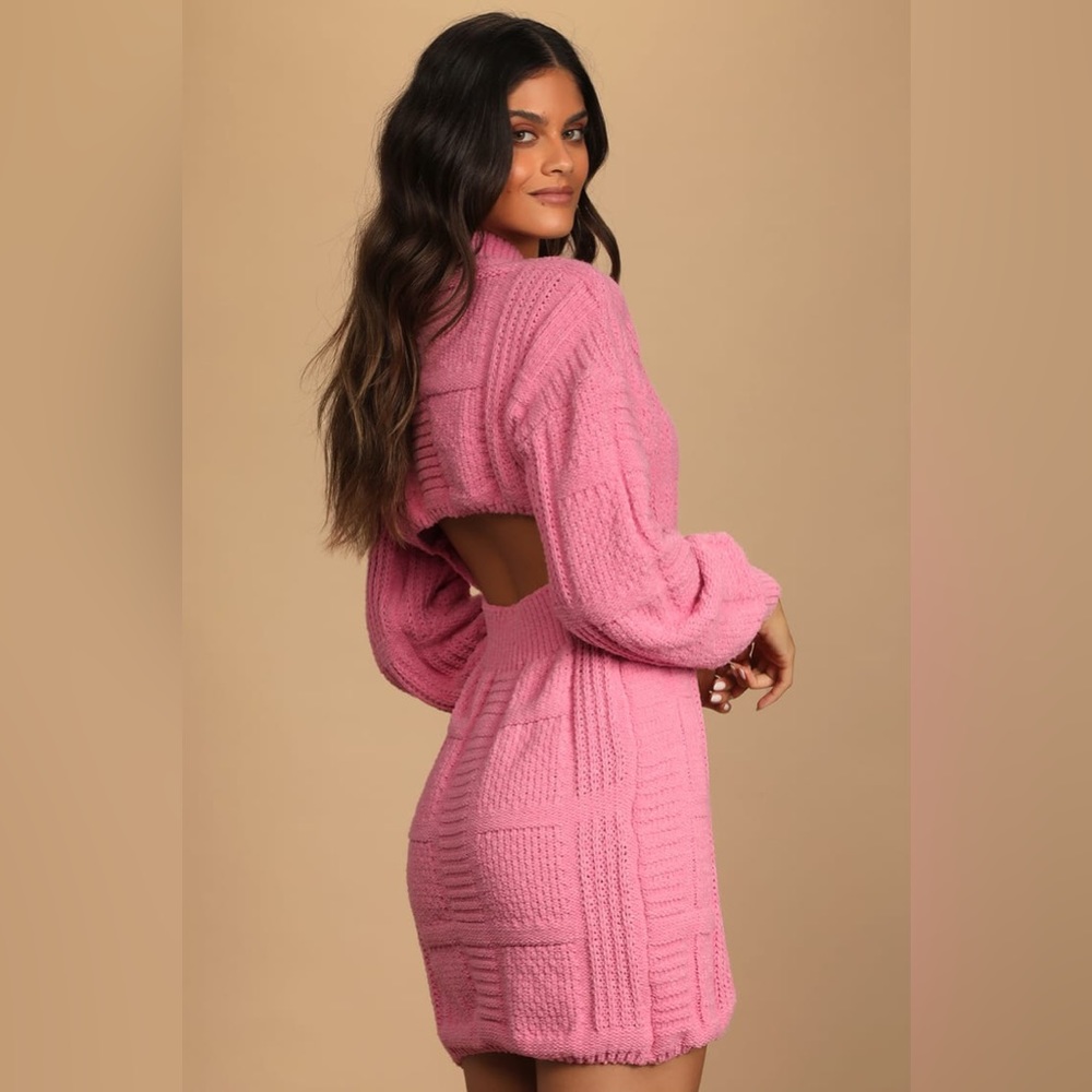 Rose pink cable knit cutout sweater dress